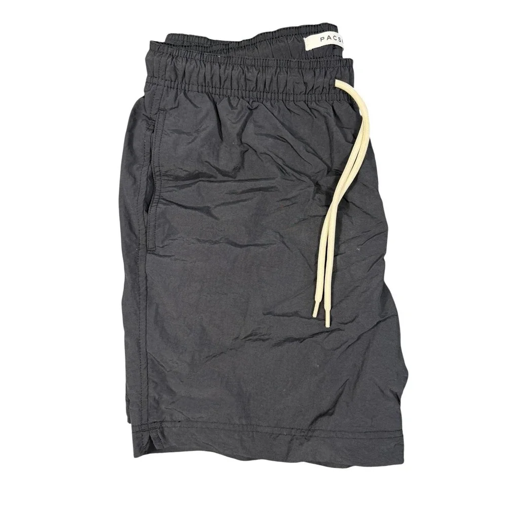 PacSun Swim Trunks Mens Medium Black Nylon‎ Mesh Lined Los Angeles Graphic 6in